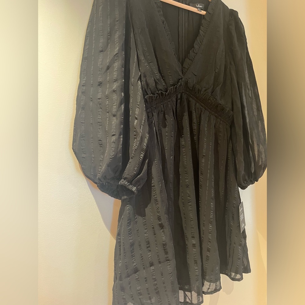 NWT Lulus stripe balloon sleeve mini dress - long sleeve lightweight A-line - Picture 8 of 14